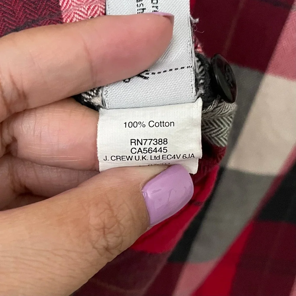 J. Crew Shirt Mens Large Red‎ Black Buffalo Plaid Flannel Long Sleeve Button Up